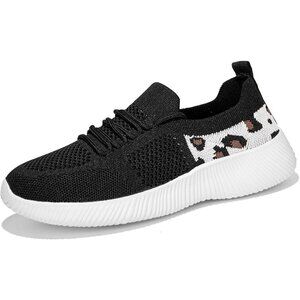 Women's Slip-On Shoes Leopard Cheetah Print Black Casual Sneakers Flying-Woven